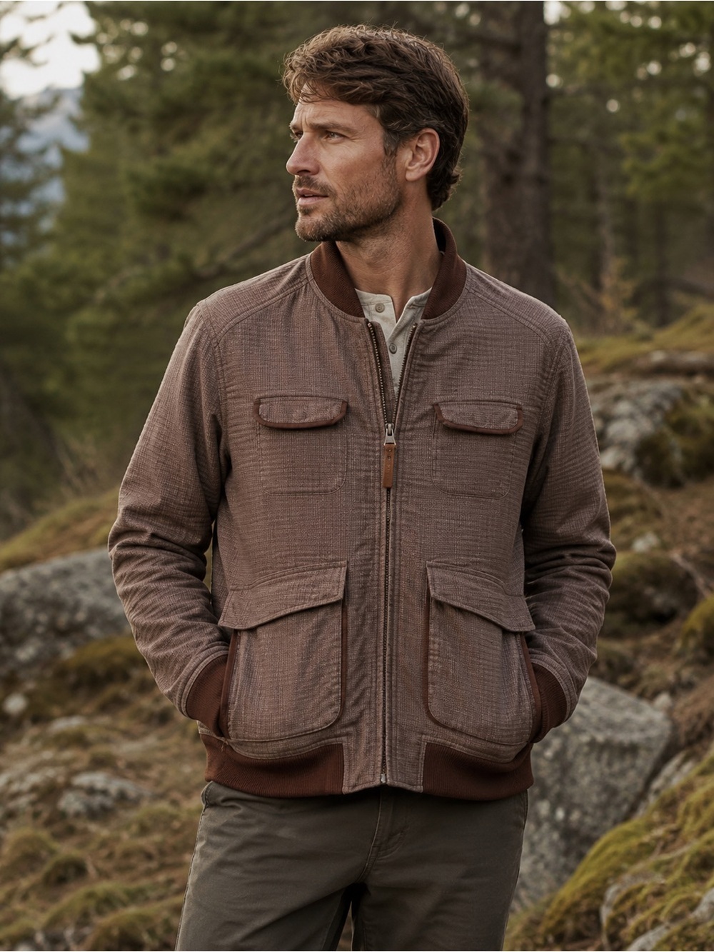 Prana Brown Utility Outdoor Bomber Jacket Size L Sustainable Rugged Travel